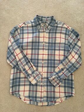 Vintage Eddie Bauer Plaid Flannel Blue, White & Red Button-Down Shirt Cotton